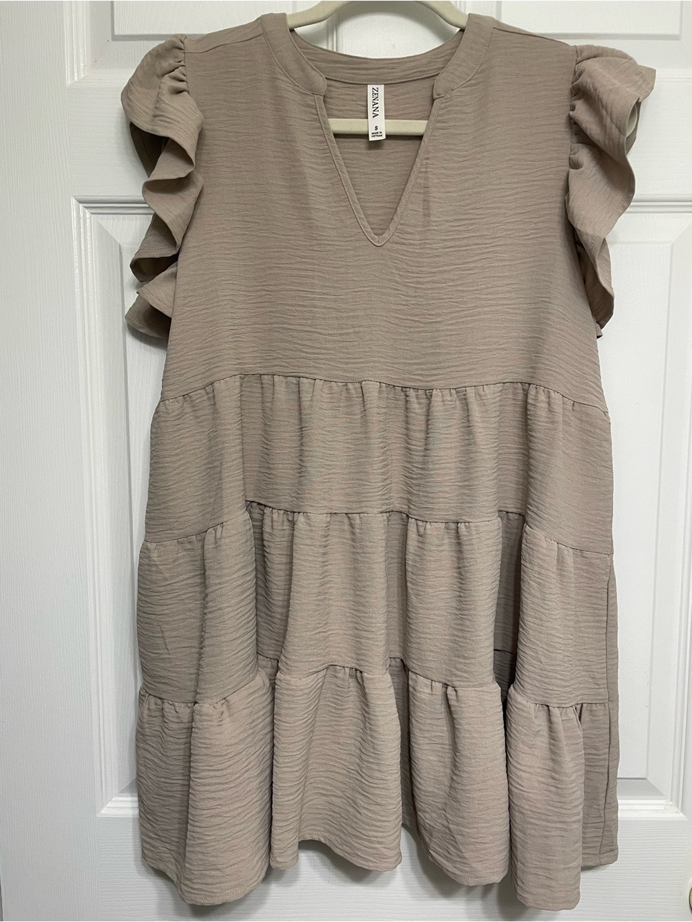 Small Zenana Tiered Babydoll Taupe Top